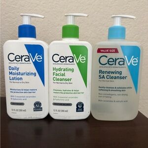 Cerave- Daily Moisturizing Lotion, Hydrating Facial CleanserRenewing SA Cleanser